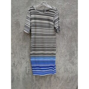 Mod Striped Sheath Dress Womens 10 Short Sleeve Business Casual Coastal